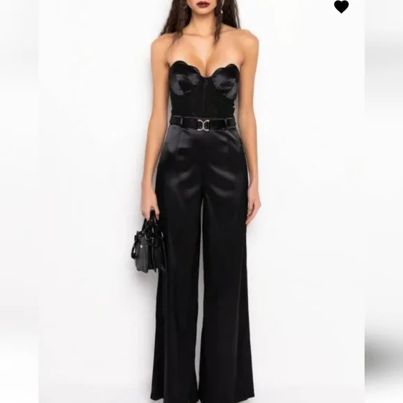 NWT Gorgeous Akira Midnight Black Satin Jumpsuit 😍 - Picture 3 of 14